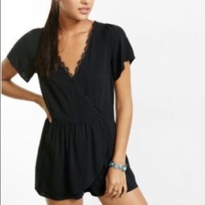 Express Black Lace Trim Short Romper Jumpsuit